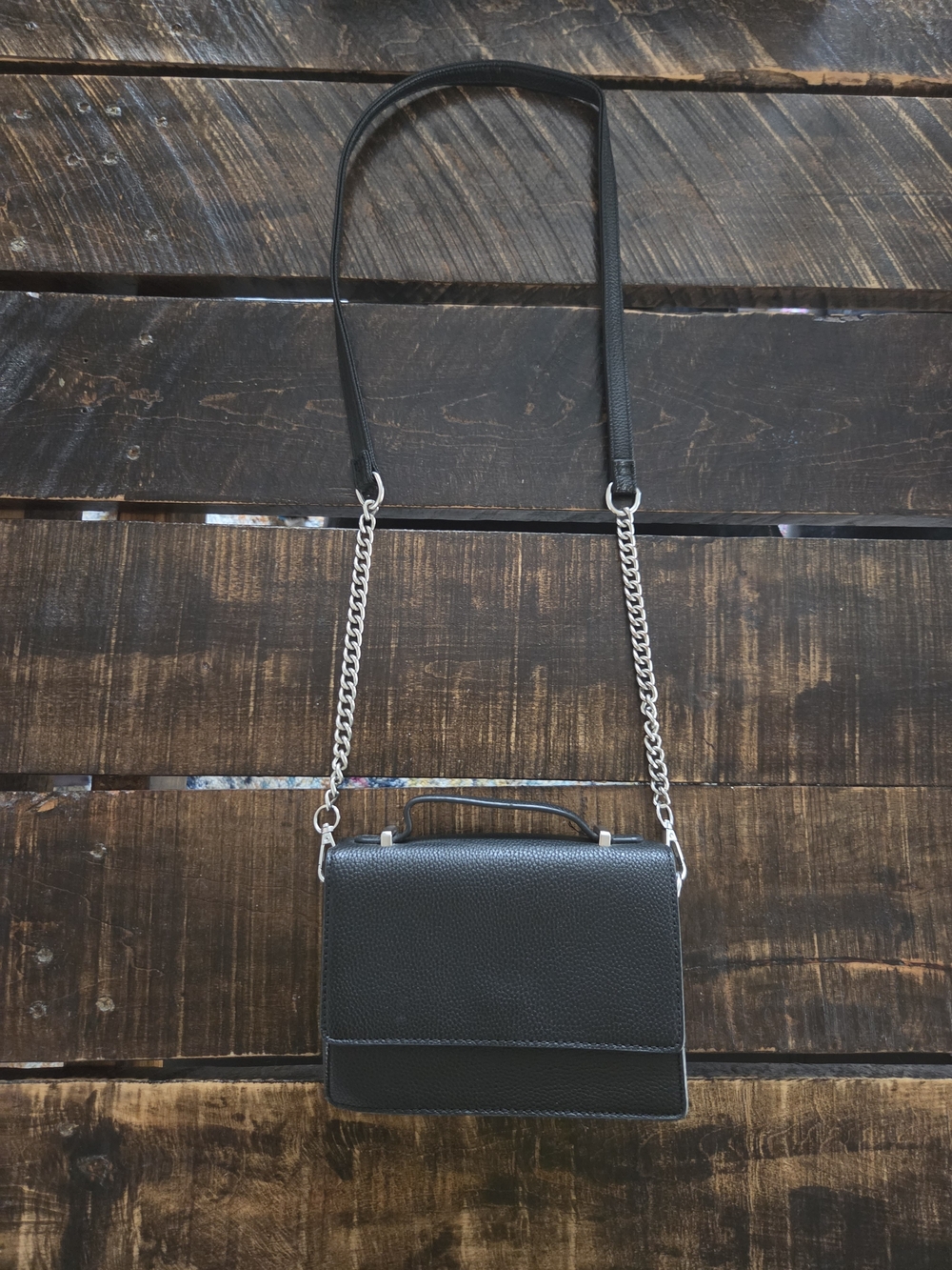 Black Leather Crossbody Chain Bag - Unbranded